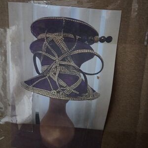 Elegant Women's Hat with Purple and Gold Design